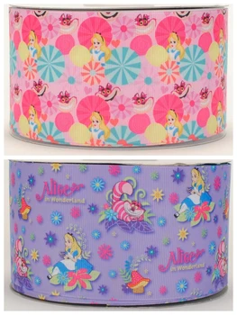 

NEW sales 3' 75mm 50 yards beautiful Alice princess pattern printed grosgrain ribbon free shipping