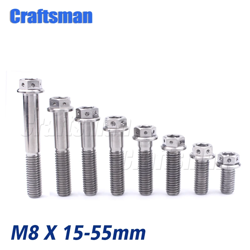 1Pcs Ti M8 x 15 20 25 30 35 40 45 50 55mm Motorcycle Modification Disc Brake Bolt M8 Titanium Bolts Hexagon Flange Head Screws