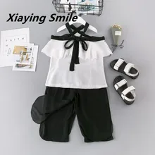 Girls Clothing Sets Summer Children Suspenders Shirt Kid Loose Short Pants Clothes Bowtie Fashion Casual Girls Sets