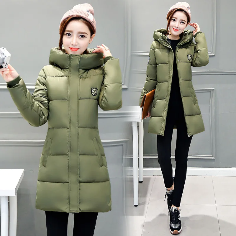 In winter, the new Korean version of the cotton dress lady has a large cap and a long hat