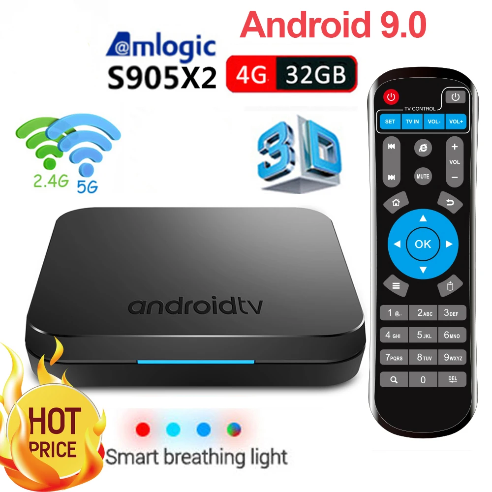 

KM9 ATV smart Android 9.0 4G 32G Amlogic S905X2 Quad core BT 4.1 box support Smart breathing light Youtube TV Box hot selling
