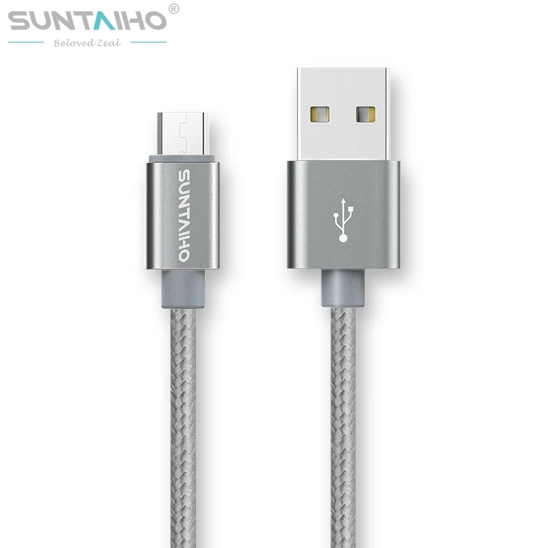 Suntaiho 5 В 2.4A USB к Micro USB кабель быстро Chaging кабель для samsung Xiaomi Зарядное устройство кабель для huawei LG USB кабель нейлон кабель usb - Цвет: Gray for Android