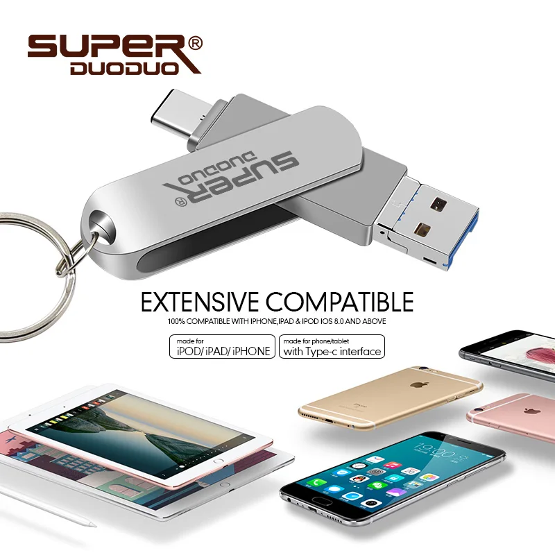 Usb флеш накопитель 3 в 1 для iphone 8 7 Plus 6 6s флэш USB Type C 16 гб 32 64 128 usb|USB флэш-накопители| |