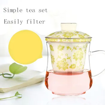 

350ml Explosion-proof heat-resistant glass transparent thickening covered with filter creative ceramic office camellia tea mug