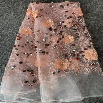 

2019 Latest Nigerian Tulle Lace sequins French Net 3D Flower Lace Fabric For Nigerian Wedding Embroidery African Lace Fabric