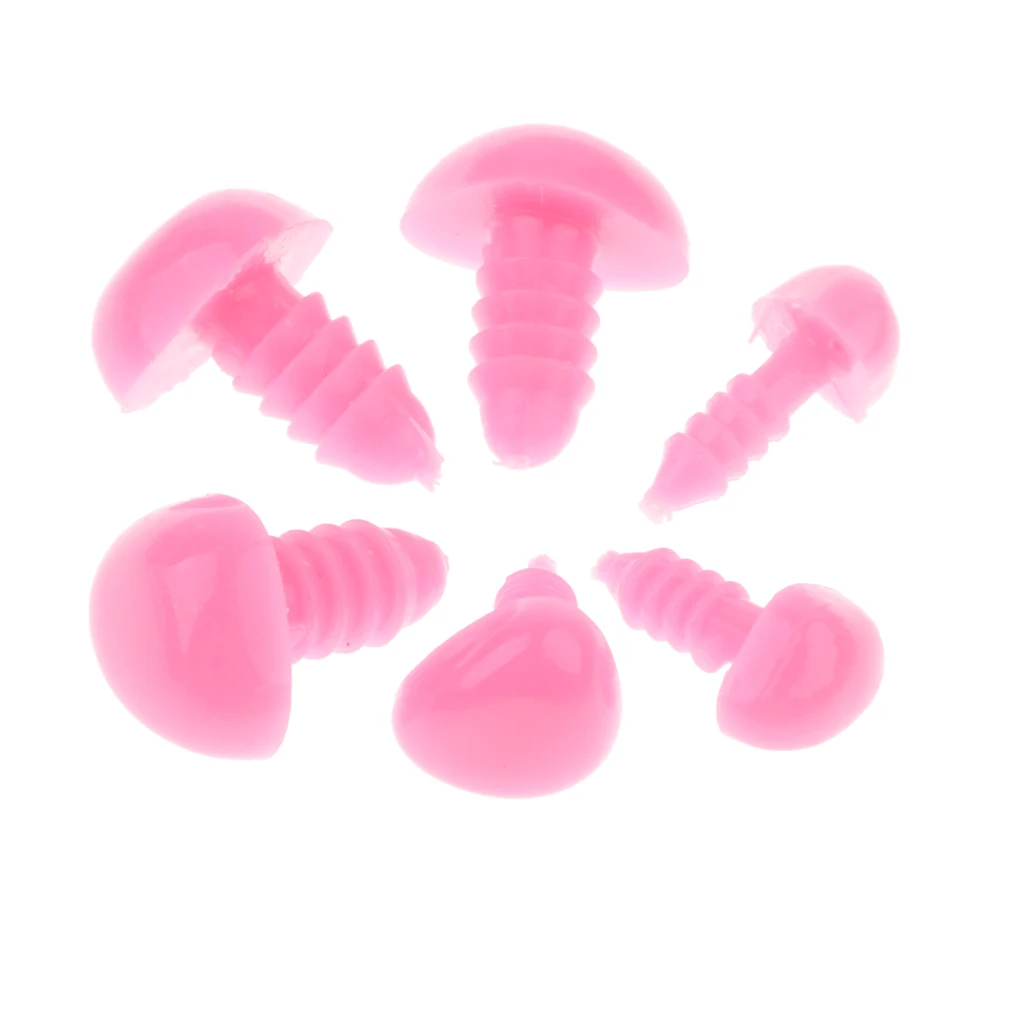 Box of 100 Pieces 7-13mm Plastic Safety Eyes Noses with Washers for Puppet Bear Doll Animal Stuffed Toys DIY Sewing Craft Pink