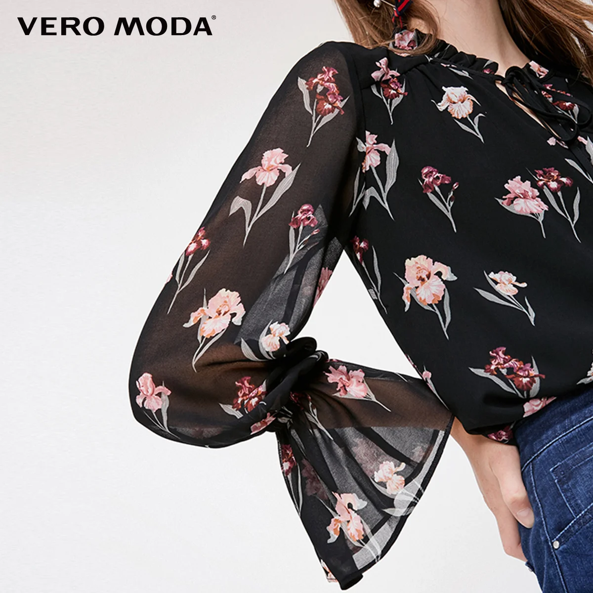 Vero Moda новые женские цветочные узоры расклешенные рукава Шифоновая Блузка Топы |