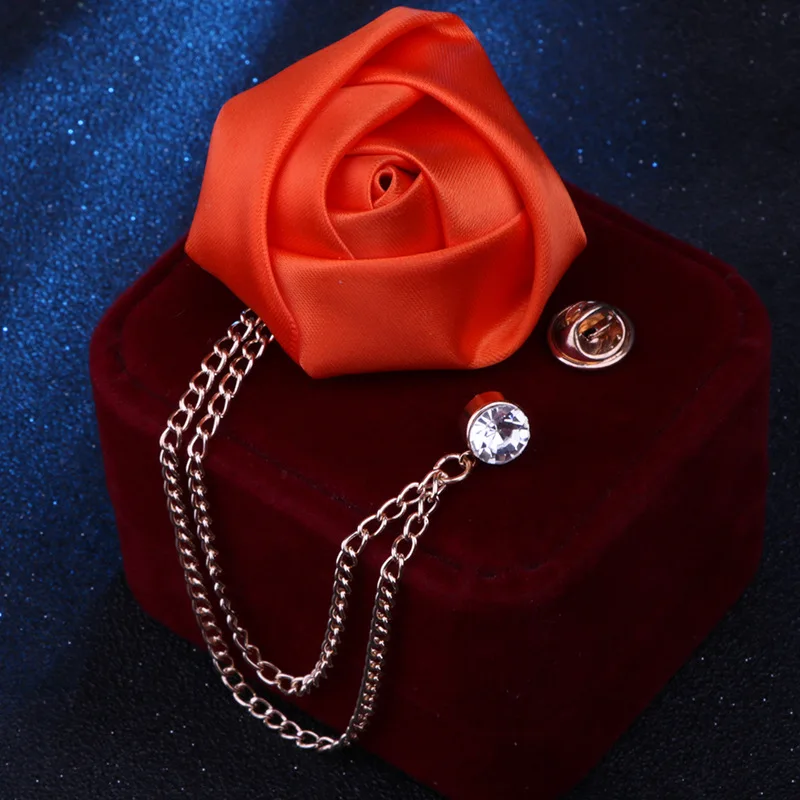 Мода OL металлическая ткань Художественная ткань цветок розы Брошь с цепочкой 5 см брошь с кисточкой нагрудная булавка костюм рубашка мужские аксессуары