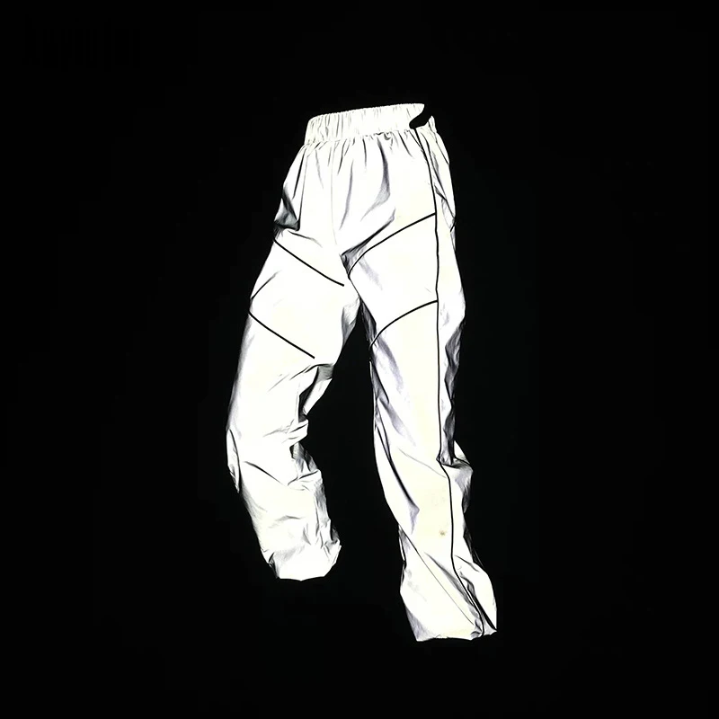 Auyiufar Светоотражающие Partchwork уличная Женская карго Брюки Харадзюку широкие ноги мешковатые брюки с высокой талией голографические панковские брюки