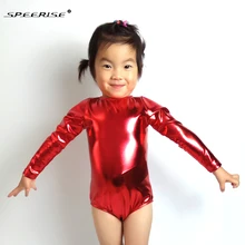 SPEERISE Блестящий металлический для девочек Совок леотарды с воротом с длинным рукавом гимнастический купальник из спандекса боди балетные танцевальные костюмы для детей