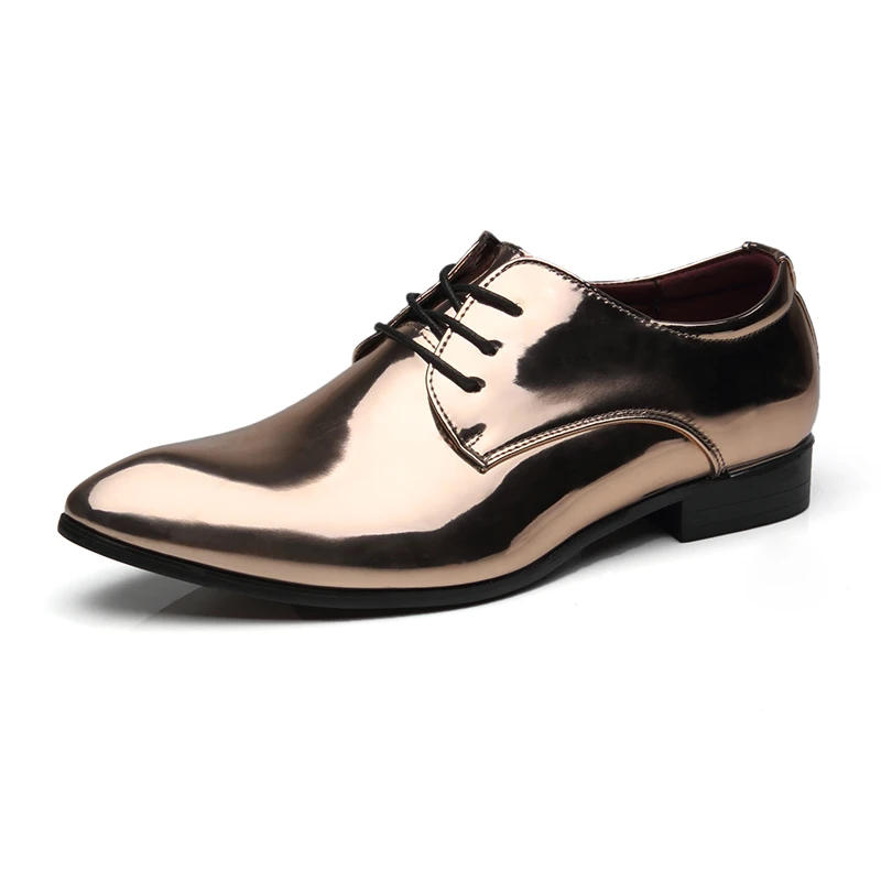 

2019 Men Patent leather Gold Loafers Luxury Lace-up Shoes Men Business Wedding Men Dress Shoes Casual Shoes Plus Size 37-48