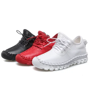 

2019 spring leather flat shoes low heel soft bottom mother shoes hand-slip non-slip breathable national female lace women's shoe