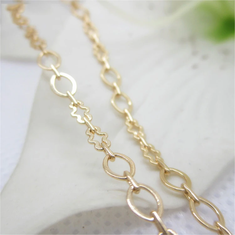 2 Meters Oval Link 3.2MM 24K Champagne Gold Color Copper Flat and Wave Figaro Chains Necklace High Quality | Украшения и
