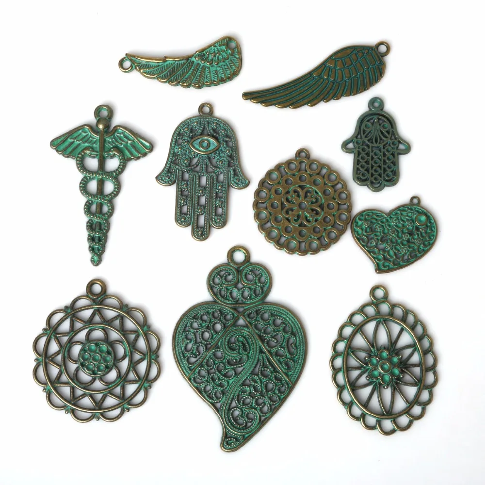 

New arrival Verdigris Patina Plated Vintage Zinc Alloy Round Heart Flower Pendants Charms for Necklace DIY Jewelry Findings