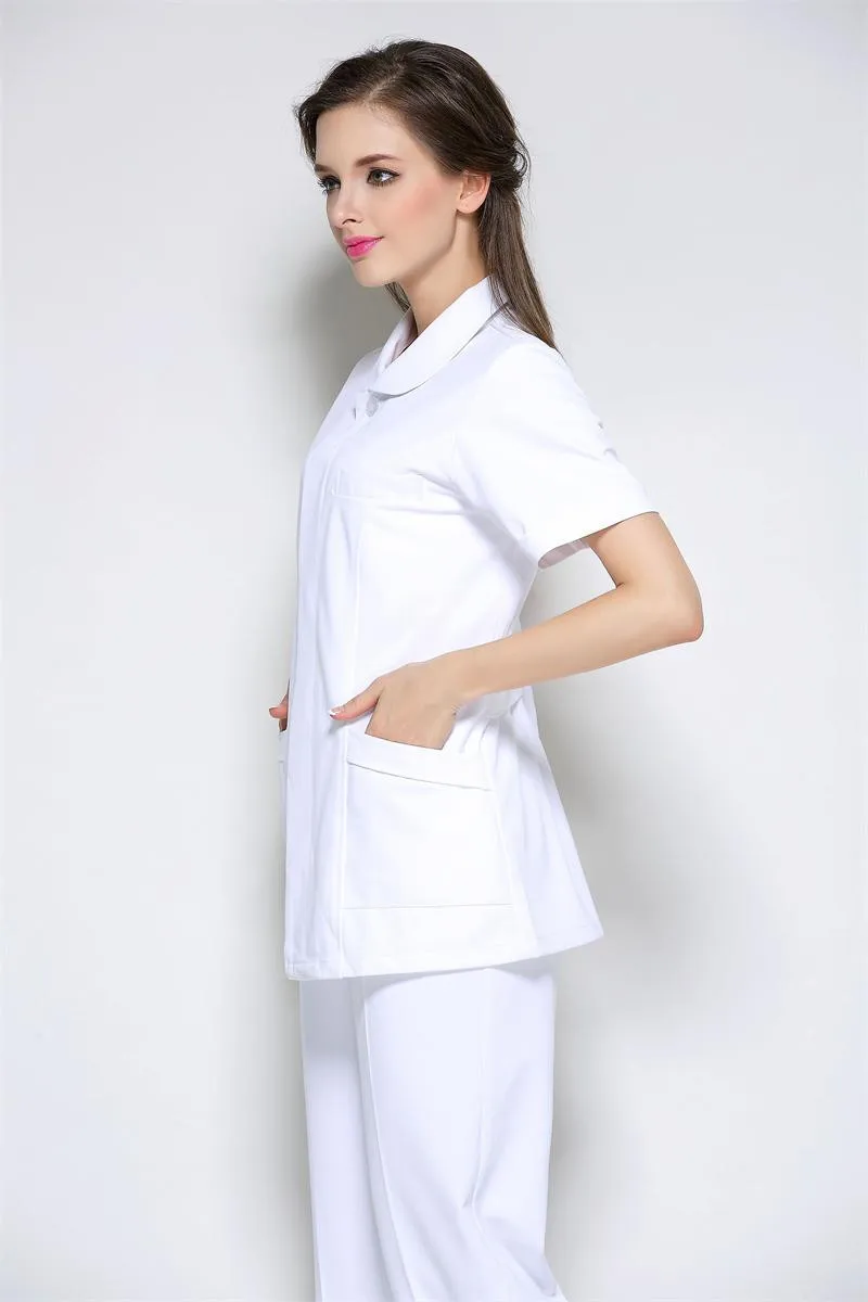 Одежда медсестры белый лабораторный халат топы с короткими рукавами брюки аптека спереди стол красота салон больничный медицинский скраб наборы Рабочая форма