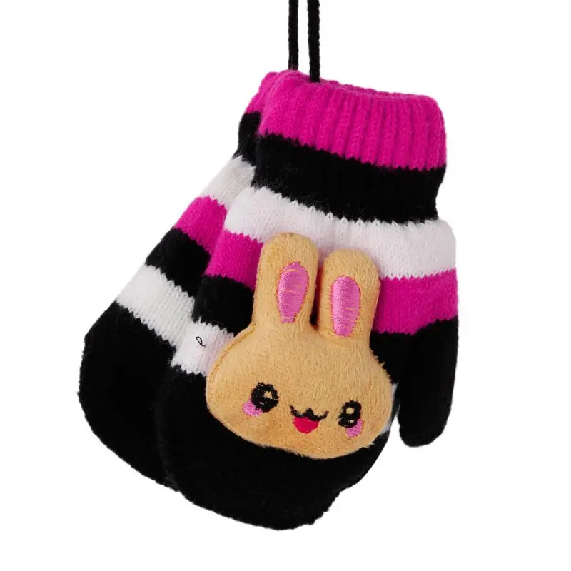 Детская Прихватки для мангала висит Вязаный Характер Кролик Зимние Симпатичные варежки теплые w715 - Цвет: Черный