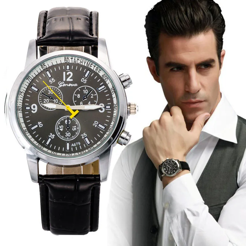 Low price Mens Wristwatch Top brand Men Quartz Watch Faux Leather uhren