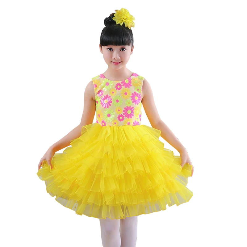 Discount!! flower salsa dancing dress of girl stage wear modern kids