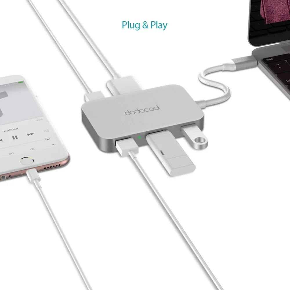 Dodocool 5-в-1 USB-C концентратор 4 корпус для суперскоростного 3,0 Порты и 1 4K HD Выход Порты и разъёмы для MacBook/MacBook Pro/Google Chromebook Pixel