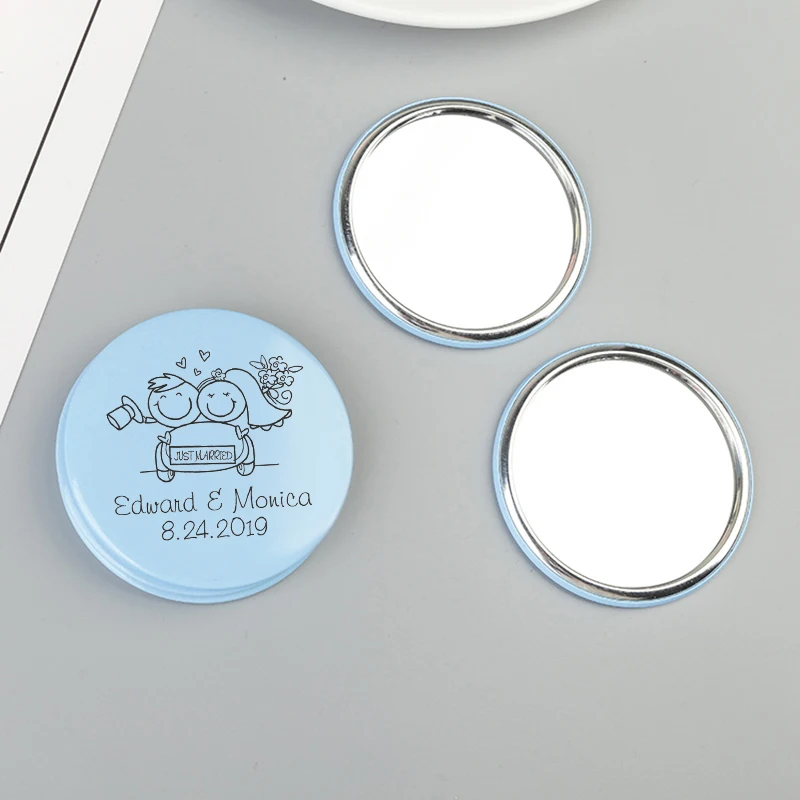 50pcs Personalized Compact Mirrors Wedding Party Favor Pocket Mirror Personalized Names Photo Wedding Gift Souvenir For Guests