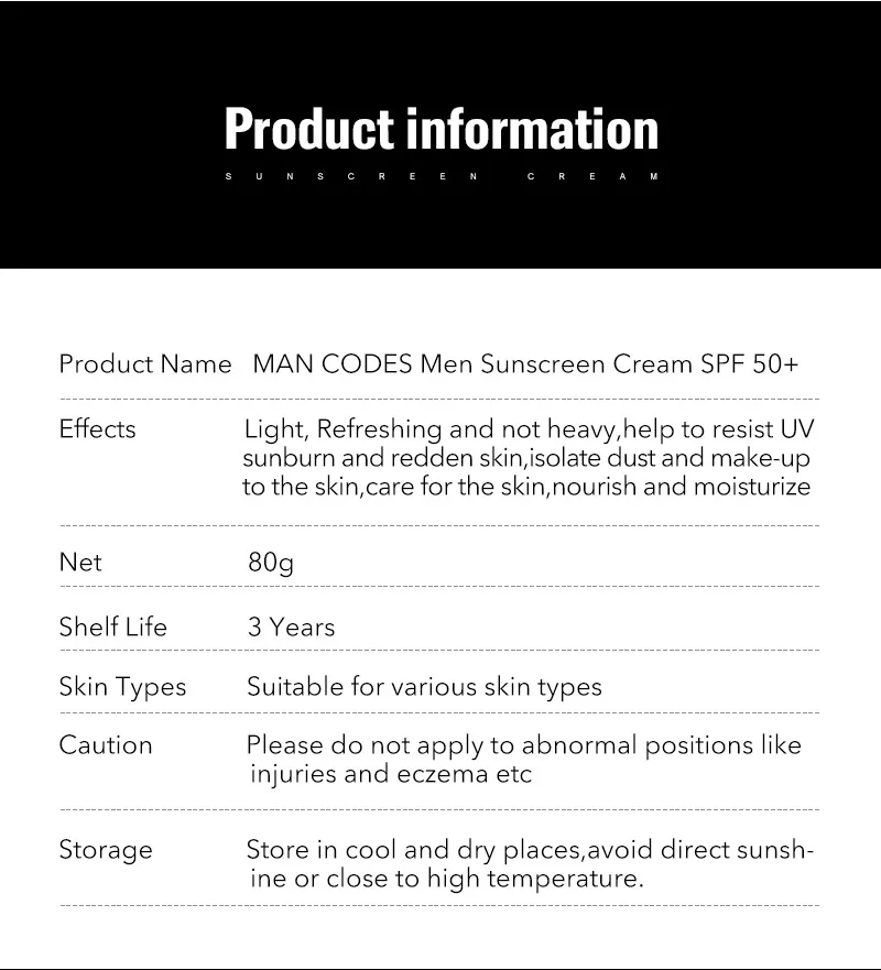 Мужской солнцезащитный крем для лица MANCODES SPF50 + защита от УФ-лучей солнцезащитный крем для тела отбеливающий консилер солнцезащитный крем 80
