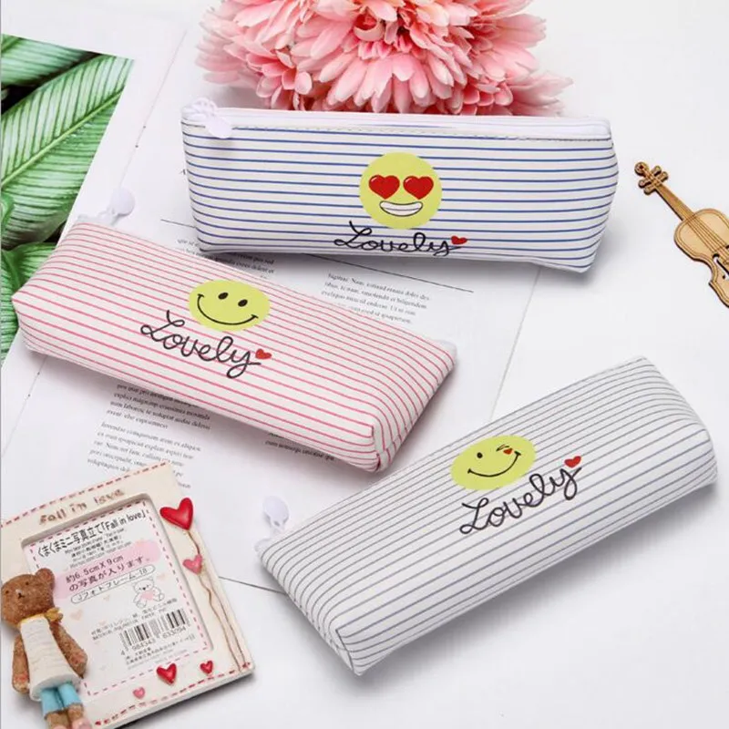 

Cute Funny Expression Pattern Cosmetic Bag Stripe Zipper PU Makeup Beauty Travel Bag For Women And Men Toiletry Wash Kit