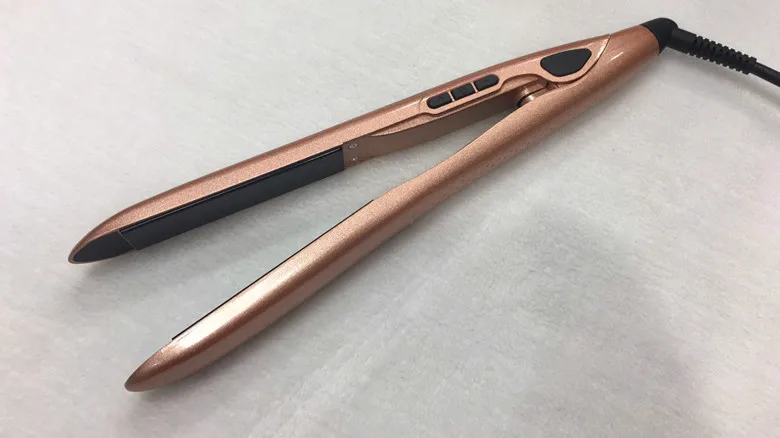 Profession Rose gold hair straightener Titanium alloy material panel Straight iron Rapid heating 2 in 1 perm tool 110-220v