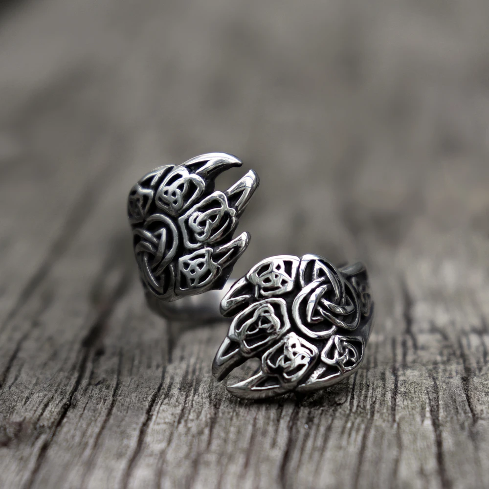 

Viking Bear Claw Rings Mens Trinity Knot Stainless Steel Ring Nordic Jewelry