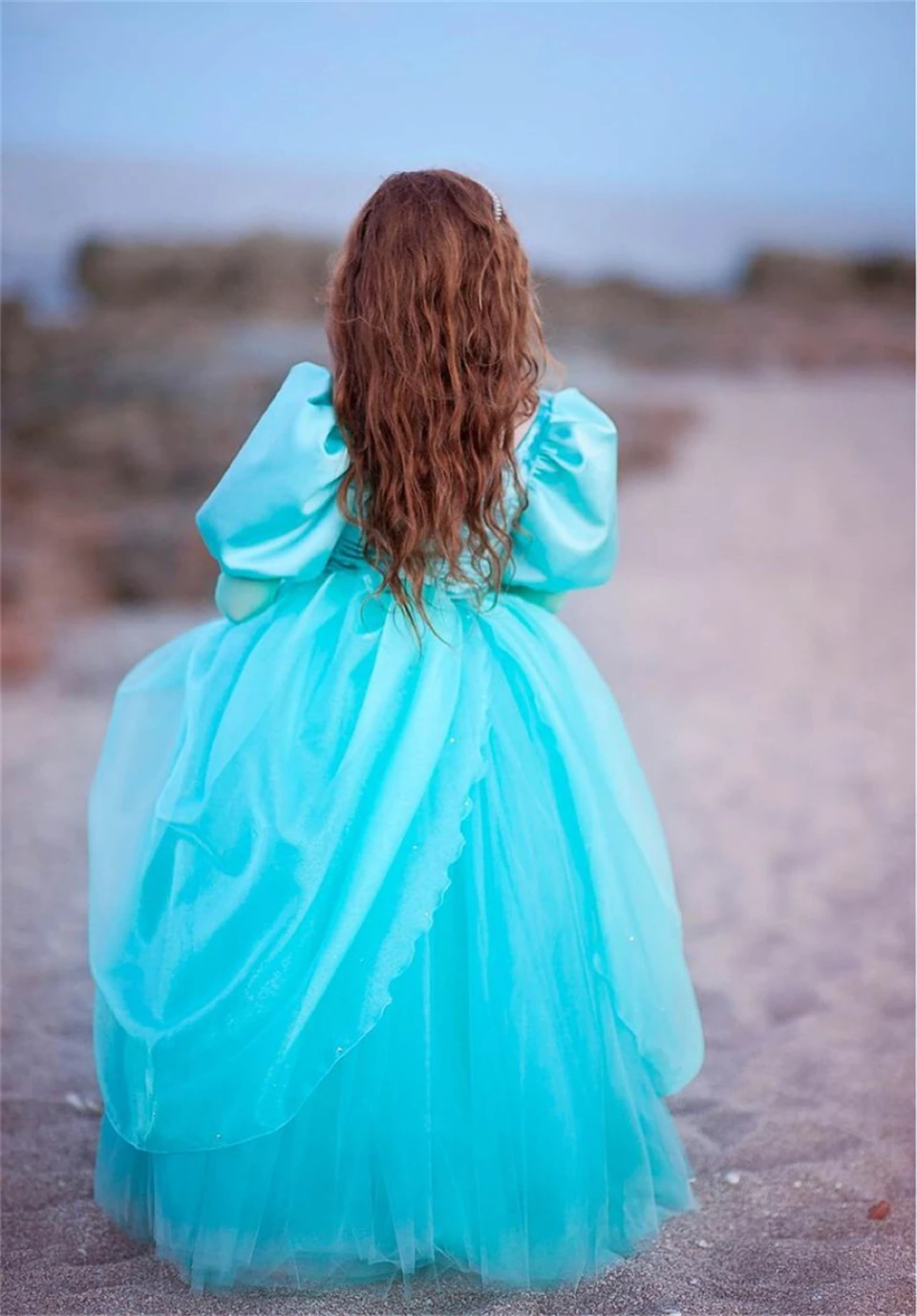 designer dresses New Year Little Mermaid Costume Halloween Child Princess Ariel Dress Fluffy Girl Green Puff Sleeve Dress Birthday Gown Infant top Dresses