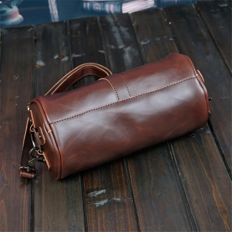 New High Quality Vintage Casual Crazy Horse Leather  Men\'s Bag Small Round Messenger Bags For Man Personality Design Travel Bag