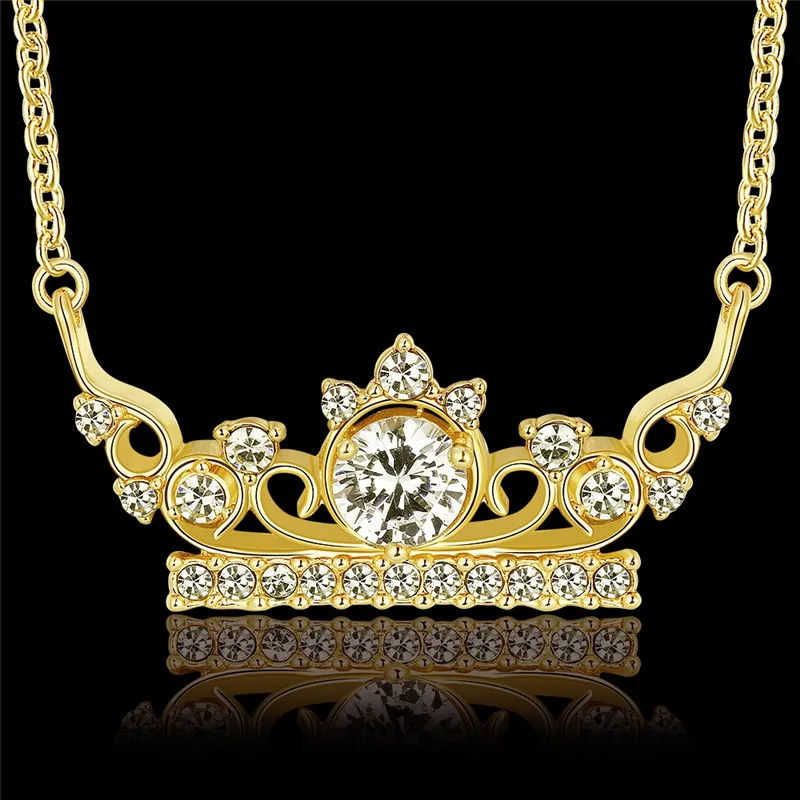 Crown Gold Necklace With Rhinestone Lady Pendant Necklace For Women