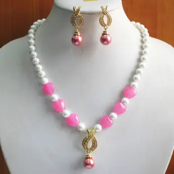 

Prett Lovely Women's Wedding Charming 8mm Mixed Color /Pearl Necklace+14mm Earring Pendant Jewelry Set 5.23