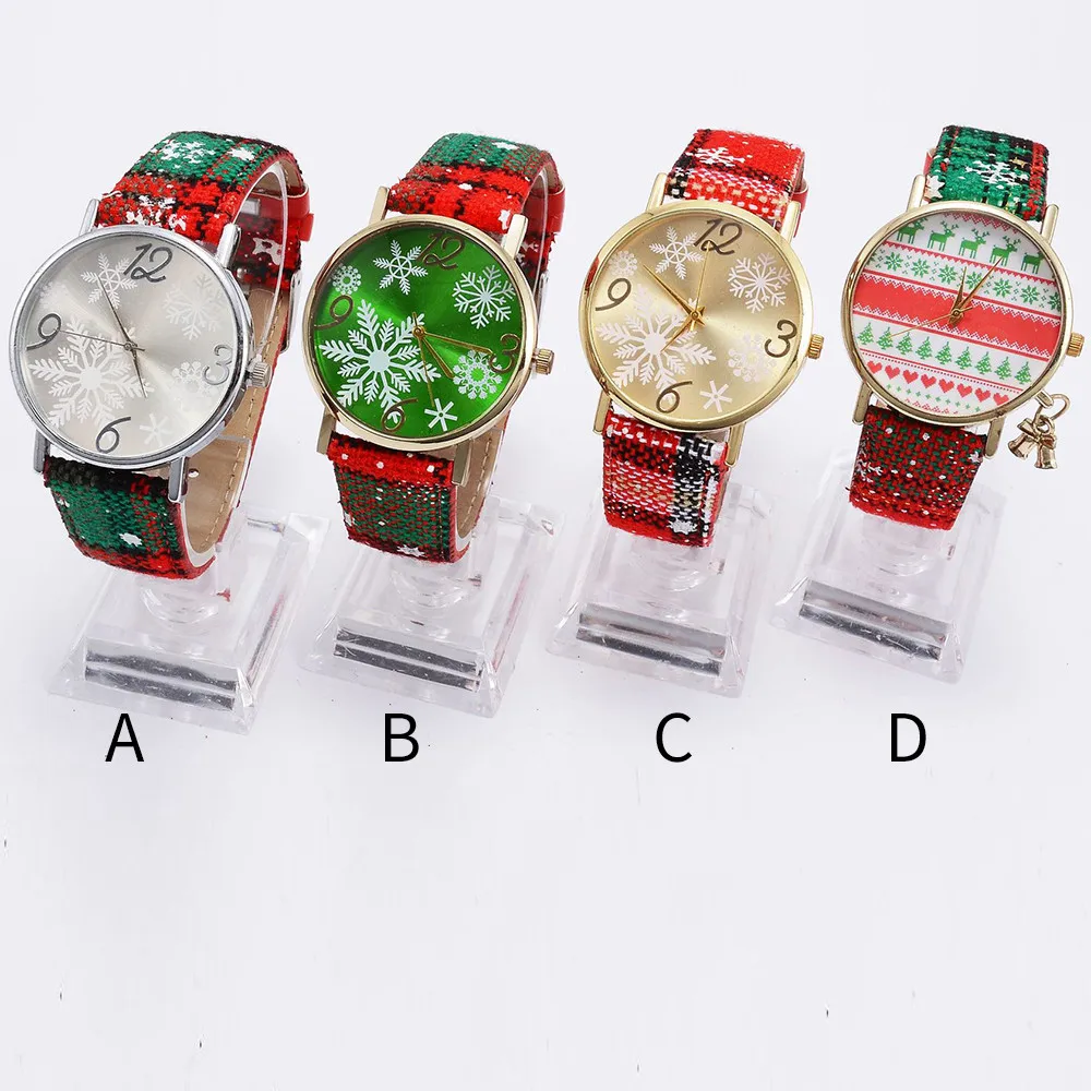 Women Christmas Pendant  Casual Snowflake Belt Quartz Watch