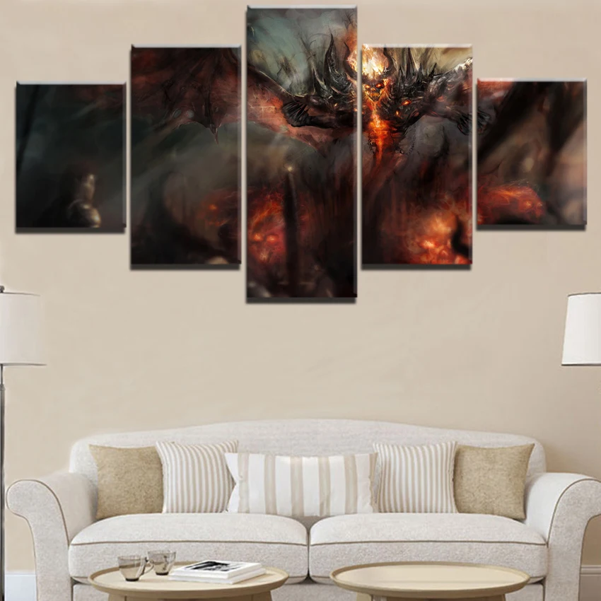 Paintings on Canvas Wall Art for Living Room Modern Decor Canvas DOTA 2 Game 5 Pieces Home Decorati
