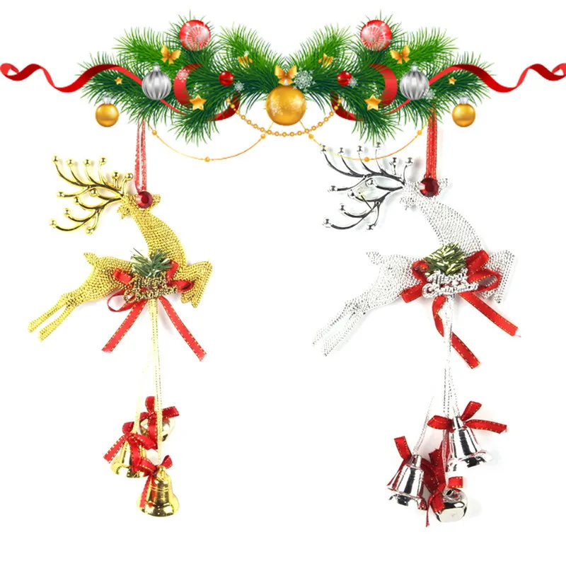

Gold And Silver Plastic Deer Bell String Pendant Christmas Ornaments Reindeer Tree Ornament Xmas Decor