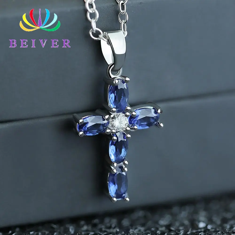 Beiver, модные синие ожерелья с кулоном из кубического циркония для женщин, ювелирные изделия, ожерелья, вечерние украшения, на заказ