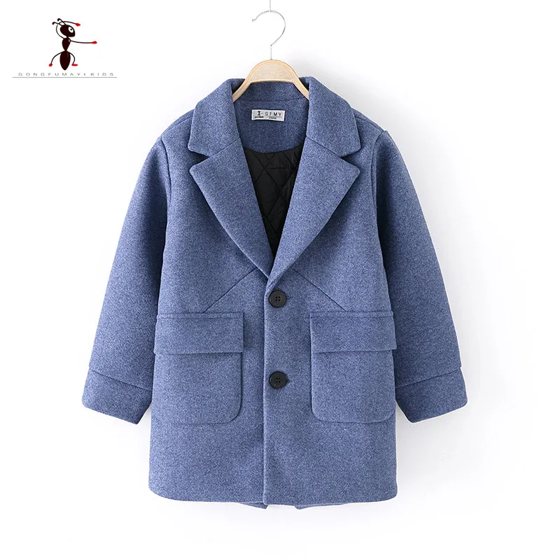 2018 Original Brand Autumn winter Big Pocket Wool Boys Coat Lapel collar Single-breasted Children's Gentleman's Coat 9125