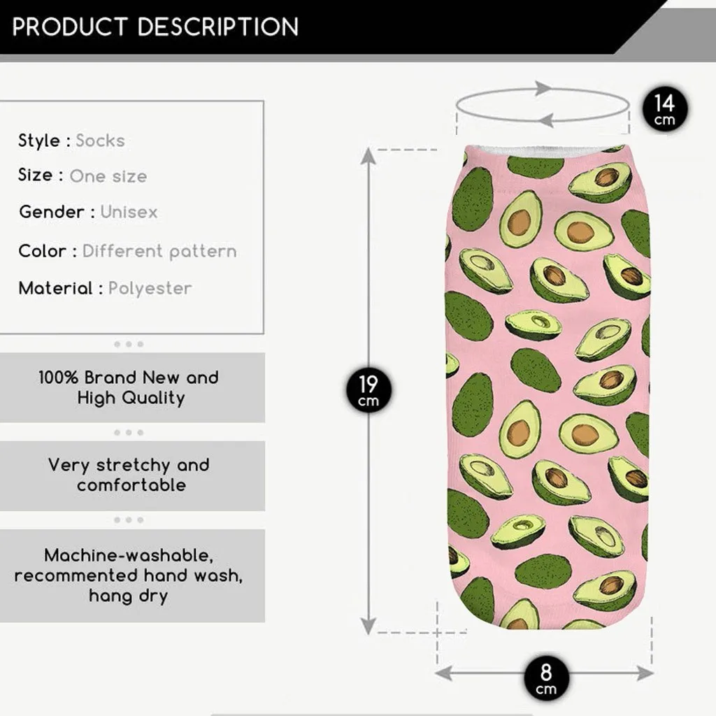 Новинка, креативные женские носки с объемным рисунком, забавные, милые, с фруктами, потрясающие, новинка, с принтом, короткие носки, забавные носки