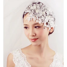 Свадебная вуаль красивые жемчужные кружевные аксессуары для волос невесты вуаль головная повязка свадебная фата с кружевным краем Аппликация с кристаллами