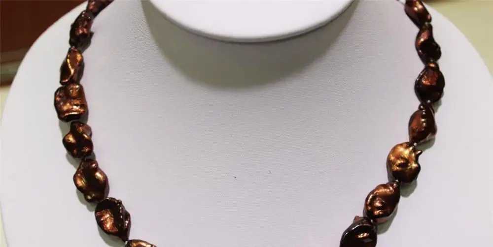 

FREE SHIPPING>>>@@ > BrownBeautiful keshi reborn pearl necklace 11x15-13x17mm17.5INCH Alloy"Handmade" a(5.18)