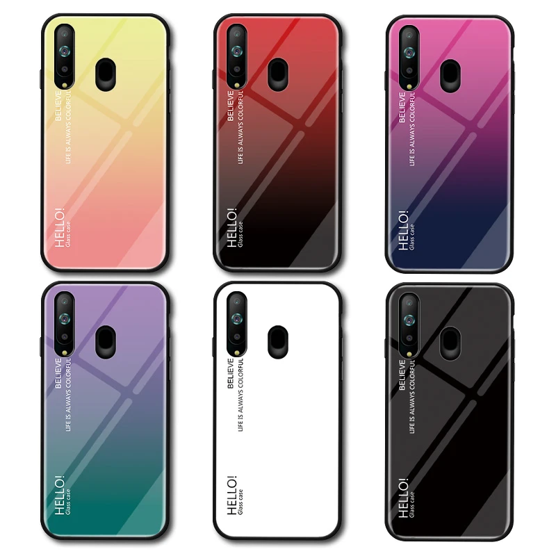 Tempered Glass Case for Samsung Galaxy A8S Gradient Color Hard Cover Soft Silicone Bumper For Samsung A8S A8 S Case Coque Cover