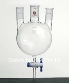 

F42542L synthware Flask, Round bottom,3-neck bottom outlet, Capacity:2L, Center joint size:45/50, Side Joint size:24/40