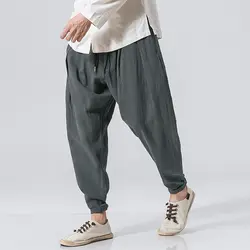 Мужской Непала Мотобрюки Для мужчин высокого Качественный хлопок лен Повседневные штаны Демисезонный свободные шаровары брюки большой