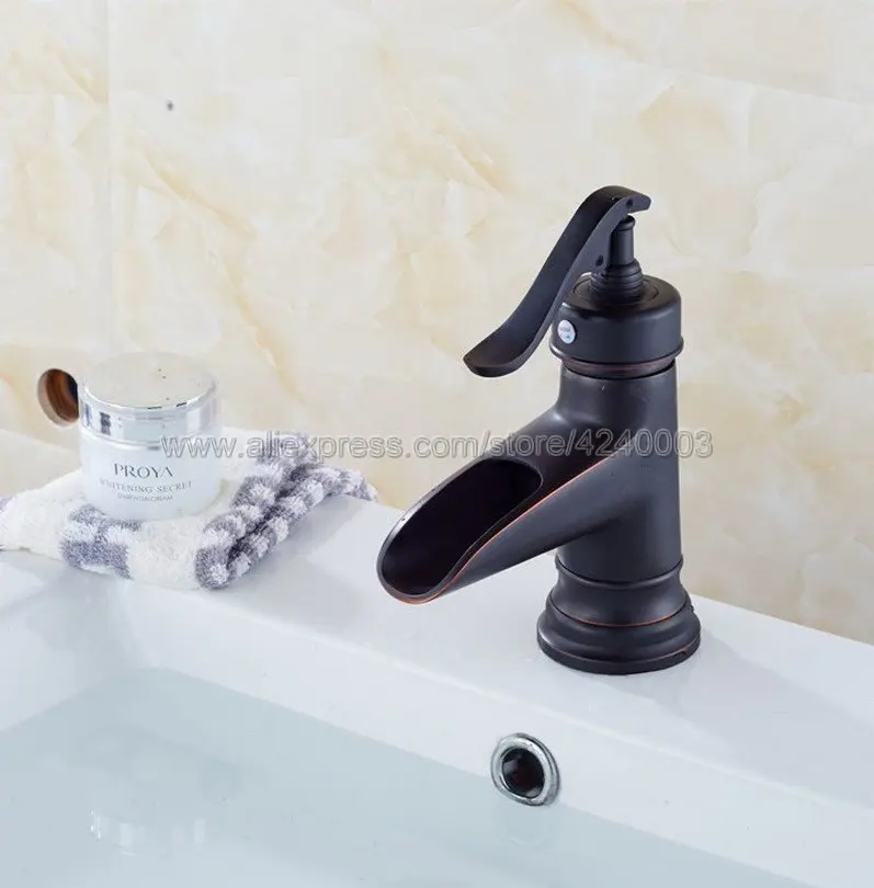Black Oil Rubbed Bronze Waterfall Faucet Bathroom Faucet Bathroom Basin Faucet Mixer Tap Hot & Cold Sink faucet Khg080 Black Oil Rubbed Bronze Waterfall Faucet Bathroom Faucet Bathroom Basin Faucet Mixer Tap Hot & Cold Sink faucet Khg080
