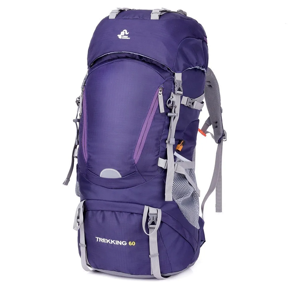 60L Водонепроницаемая походная сумка для женщин, походный рюкзак для путешествий, армейский мужской охотничий Горный рюкзак, дождевик, рюкзак - Цвет: Purple