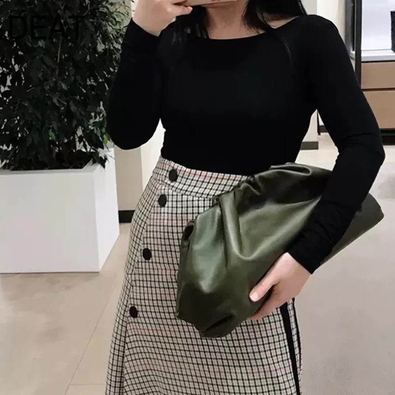 

[DEAT] 2019 New Spring Summer PU Leather Large Pleated Draw String Protable Casual Simgle Women Accessories Fashion Tide 10D064