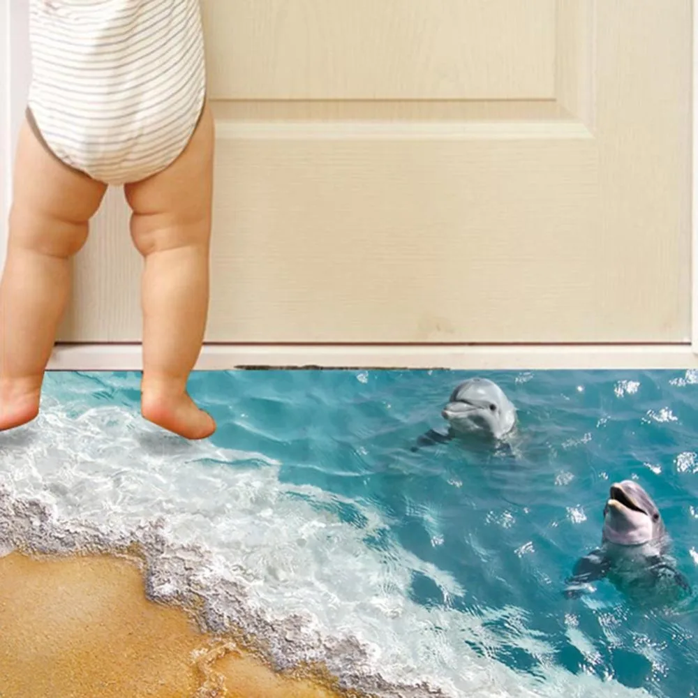 

AsyPets 3D Blue Sea Floor Sticker Beach Wall Sticker Waterproof Removable Mural Decals for Home Decoration-30