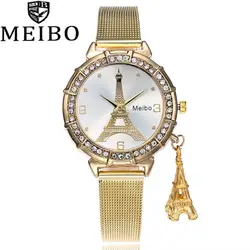 Роскошные розовое золото для женщин часы Кристалл охватывающая деталь из нержавеющей стали сетки кварцевые наручные часы Montre Femme 2019