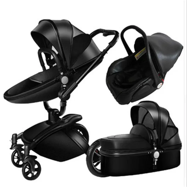 Горячая мама детская коляска 3 в 1 Алюминиевый сплав высокий вид складной шок детская коляска 360 Вращение коляска для новорожденных корзина+ автомобильное сиденье - Цвет: Слоновая кость
