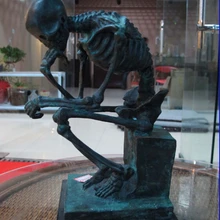 USPS в США S0044 Art Decor Чистая Медь Бронза Мраморное Основание Фигурка Череп Мыслитель Статуя Скульптура